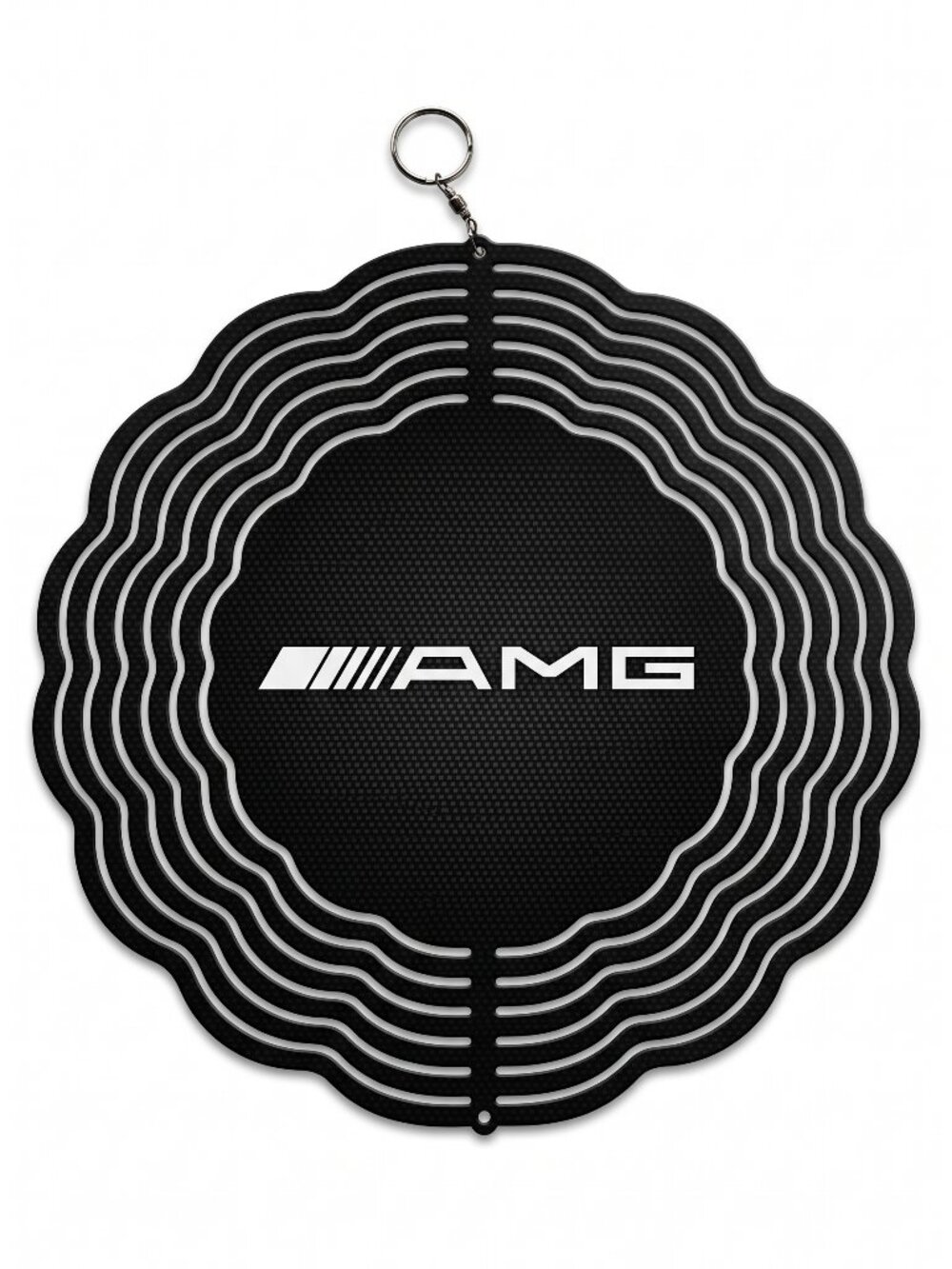 10" Mercedes AMG Carbon Kinetic Wind Spinner - Black Metal Hanging Yard Decor